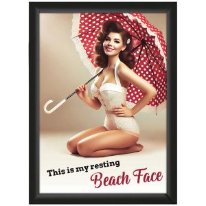 "Beach Face" – Sarcastic Pin-Up Poster – Empowering & Funny | A4 Framed or Unframed